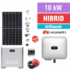 Kit complet sistem fotovoltaic HIBRID, invertor 10 kW, trifazat, baterie 5kWh